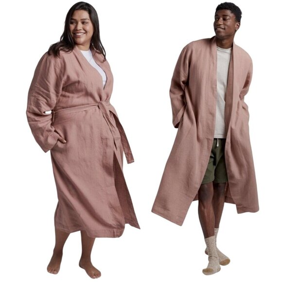 Parachute Linen Robe Unisex Medium Clay Brown Pockets Belted Relaxed Home - Picture 1 of 5